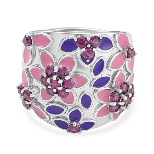 D'Joy - Majestätische Blüten AA Natürlicher Rhodolith Granat Ring 925 Silber rhodiniert (Größe 18.00) ca. 1.66 ct
