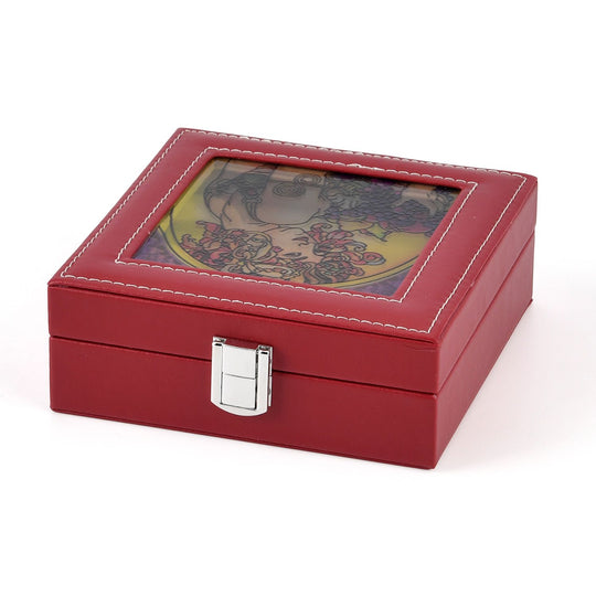 LIVMORE Designer-Ringbox mit handbemaltem Glasfenster im Art-Deco-Design, 16 x 16 x 6 cm, Lila