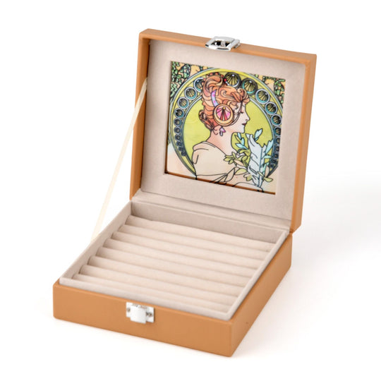 LIVMORE Designer-Ringbox mit handbemaltem Glasfenster im Art-Deco-Design, 16 x 16 x 6 cm, Lila