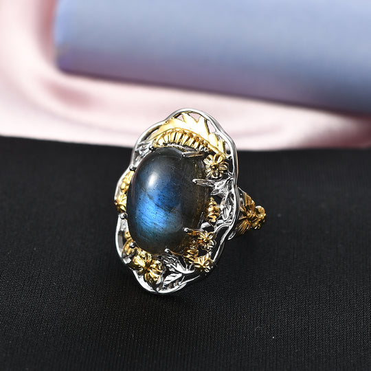 EVER TRUE AAA Labradorit Ring Nickelfreies Messing Zweifarbige Beschichtung (Größe 19.00) ca. 12,55 ct
