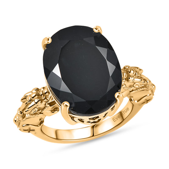 EVER TRUE AA Natürlich Schwarzer Obsidian Ring mit Pixiu Nickelfreies Messing (Größe 17.00) ca. 10.67 ct