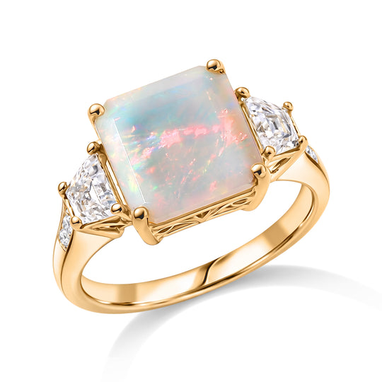 D'Joy AAA Natürlicher, äthiopischer Welo Opal, Moissanit Ring 925 Silber 750 Gelbgold Vermeil (Größe 20.00) ca. 3,04 ct
