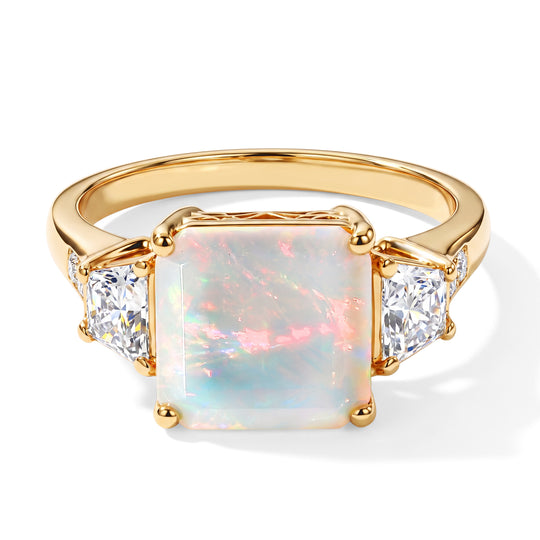 D'Joy AAA Natürlicher, äthiopischer Welo Opal, Moissanit Ring 925 Silber 750 Gelbgold Vermeil (Größe 20.00) ca. 3,04 ct