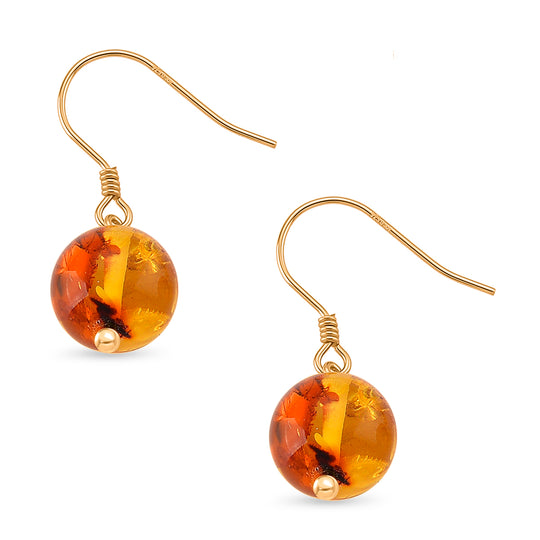 D'Joy Natürlicher Baltischer Bernstein Ohrringe 925 Silber Vergoldet
