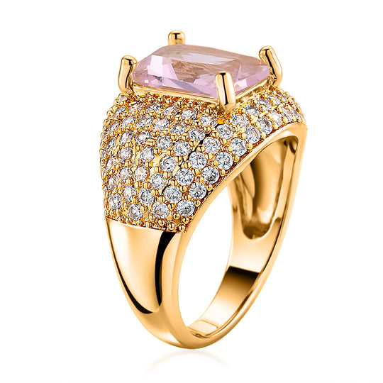 Rosa Zirkonia, Weißer Zirkonia Ring Nickelfreies Messing gelb vergoldet (Größe 19.50)
