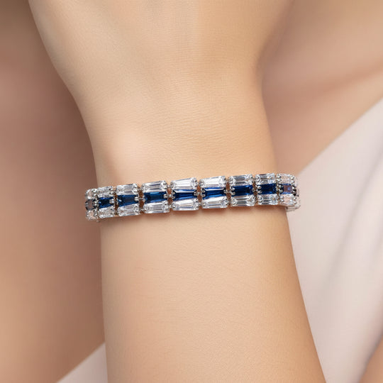 Weißer Zirkonia, Blaues Glas Armband ca. 19 cm Nickelfreies Messing
