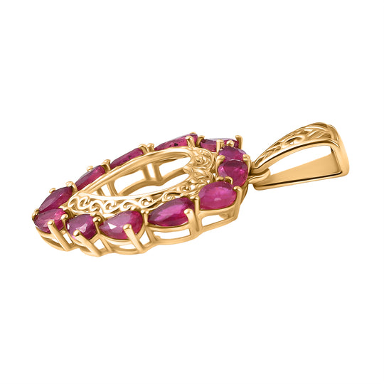 D'Joy AA Afrikanischer Rubin (Fissure gefüllt) Anhänger 925 Silber 750 Gelbgold Vermeil ca. 3,85 ct.
