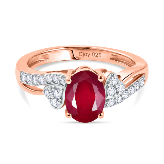 D'Joy Afrikanischer Rubin (Fissure gefüllt), Weißer Zirkon Ring 925 Silber 750 Roségold Vermeil (Größe 17.00) ca. 2,26 ct