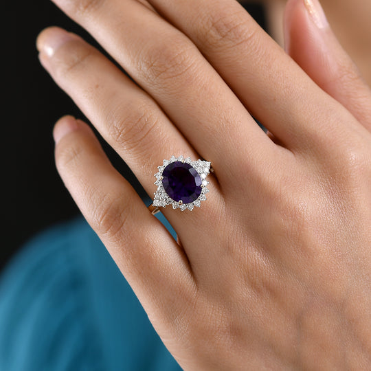 LUXURIANT 4,98 ct. AAA Lusaka Amethyst und Labor Diamant Ring in 417 Gold (9-15 Werktage Lieferzeit)
