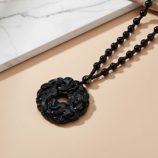 Schwarzer Obsidian Halskette 63 cm ca. 200.00 ct