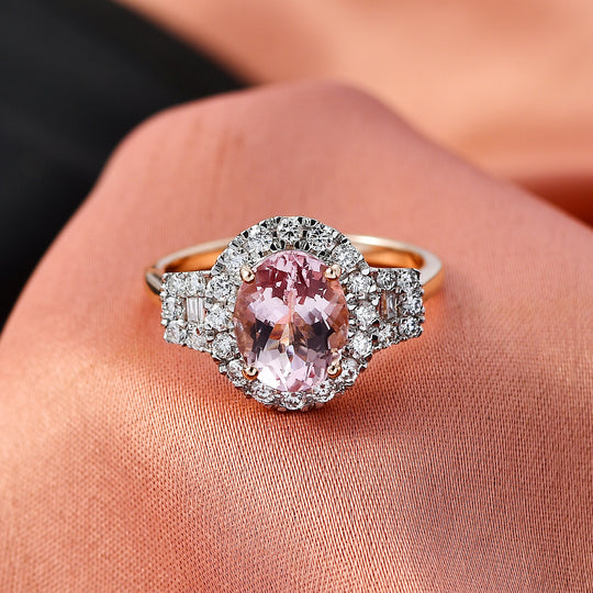 LUXURIANT (10-16 Werktage Lieferzeit) 3,36 ct. AAA Rosa Morganit und Labor Diamant Ring in 417 Roségold