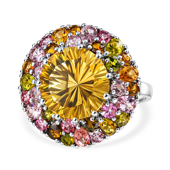 D'Joy AA Citrin, Mehrfarbig-Turmalin Ring 925 Silber rhodiniert (Größe 18.00) ca. 10,59 ct
