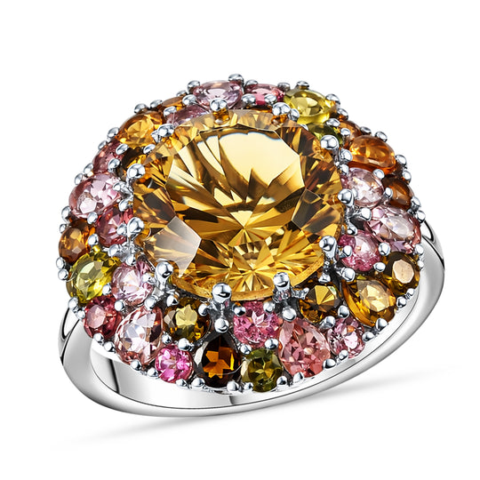 D'Joy AA Citrin, Mehrfarbig-Turmalin Ring 925 Silber rhodiniert (Größe 18.00) ca. 10,59 ct