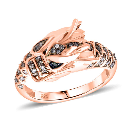 GP Trionfo Kollektion - Kanchanaburi Blauer Saphir, Natürlicher Champagner Diamant Ring 925 Silber 750 Roségold Vermeil (Größe 19.00) ca. 0.27 ct