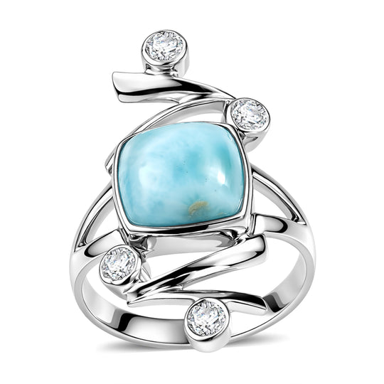 Sajen Silber - Larimar, Weißer Topas Ring 925 Silber rhodiniert (Größe 18.00) ca. 5.60 ct