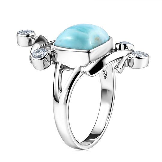 Sajen Silber - Larimar, Weißer Topas Ring 925 Silber rhodiniert (Größe 18.00) ca. 5.60 ct