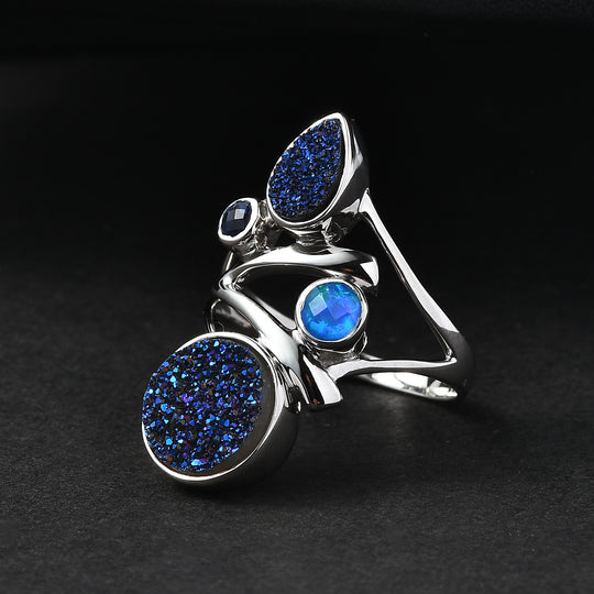 Sajen Silber-Drusy Achat Ring 925 Silber rhodiniert (Größe 18.00) ca. 3.01 ct
