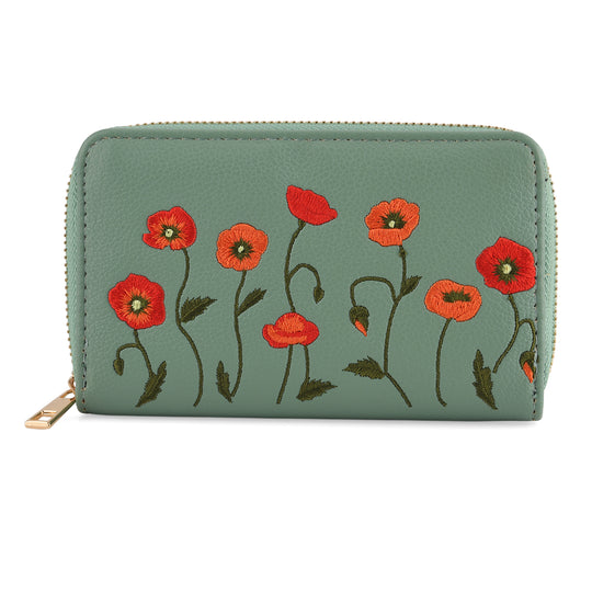 Bestickte Hund Design Geldbörse mit RFID Schutz, PU Leder, 16 x 3 x 10 cm, Beige