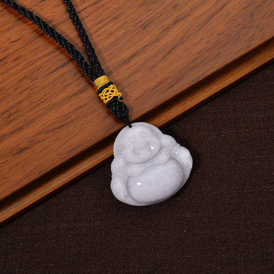 Lachender-Buddha-Design Hängedekoration aus natürlichem burmesischem Jadeit Typ A, ca. 45 mm
