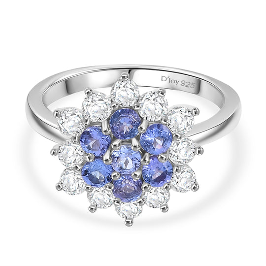 D'Joy AA Tansanit, Moissanit Ring 925 Silber rhodiniert (Größe 19.00) ca. 1,85 ct