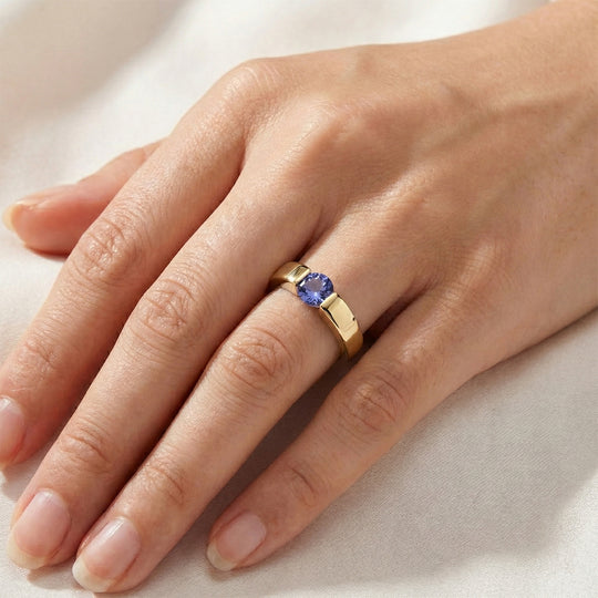 D'Joy Tansanit Ring 925 Silber 750 Gelb Vergoldet (Größe 20.00) ca. 0,50 ct