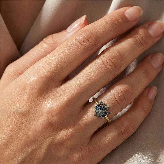 D'Joy Blauer Diamant, Roter Diamant Ring 925 Silber 750 Gelbgold vermeil (Größe 17.30) ca. 0.16 ct