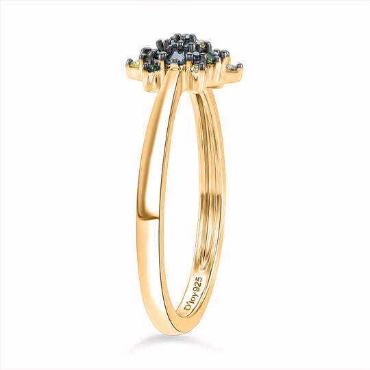 D'Joy Blauer Diamant, Roter Diamant Ring 925 Silber 750 Gelbgold vermeil (Größe 17.30) ca. 0.16 ct