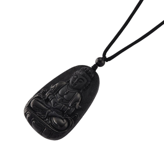 Majestätischer Wächter - Schwarzer Jadeit- Guanyin, Halskette Flexibles cm ca. 95.00 ct
