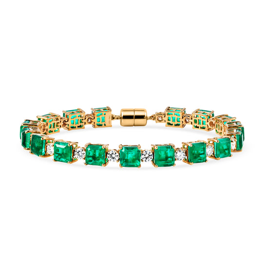 D'Joy Smaragd-Quarz Triplette, Moissanit Armband ca. 20 cm 925 Silber 750 Gelbgold Vermeil ca. 33,27 ct.