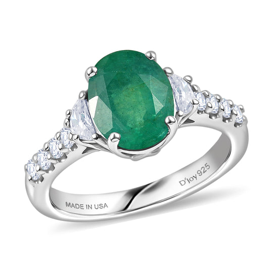 D'Joy AA Kagem Sambischer Smaragd, Moissanit Ring 925 Silber Rhodiniert (Größe 17.00) (10-16 Werktage Lieferzeit) ca. 2,35 ct