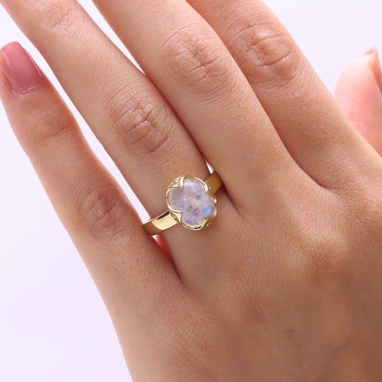 EVER TRUE AAA Regenbogen Mondstein Ring Nickelfreies Messing (Größe 17.00) ca. 3,94 ct