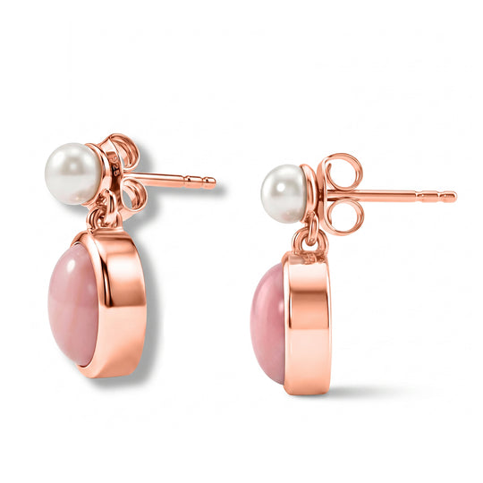 D'Joy AA Rosa Opal und 4mm Süßwasserperle Ohrringe, 925 Silber 750 rosévergoldet