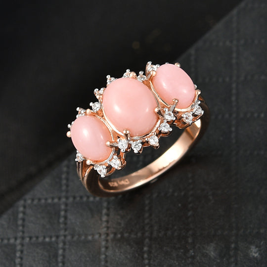 D'Joy AA Rosa Opal, Weißer Zirkon Ring 925 Silber 750 Roségold Vermeil (Größe 17.00) ca. 3.38 ct