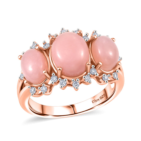 D'Joy AA Rosa Opal, Weißer Zirkon Ring 925 Silber 750 Roségold Vermeil (Größe 17.00) ca. 3.38 ct