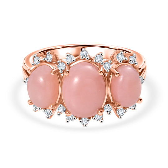 D'Joy AA Rosa Opal, Weißer Zirkon Ring 925 Silber 750 Roségold Vermeil (Größe 17.00) ca. 3.38 ct
