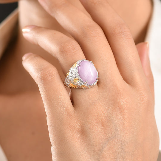 EVER TRUE Kunzit Ring Nickelfreies Messing, Bicolor, (Größe 19.00) ca. 11.40 ct