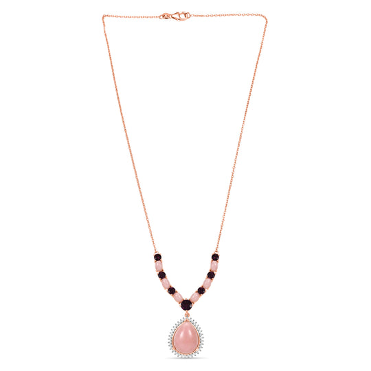 D'Joy AA Rosa Opal, Natürlicher Rhodolith Granat Halskette ca. 45 cm 925 Silber 750 Roségold Vermeil ca. 15,23 ct.