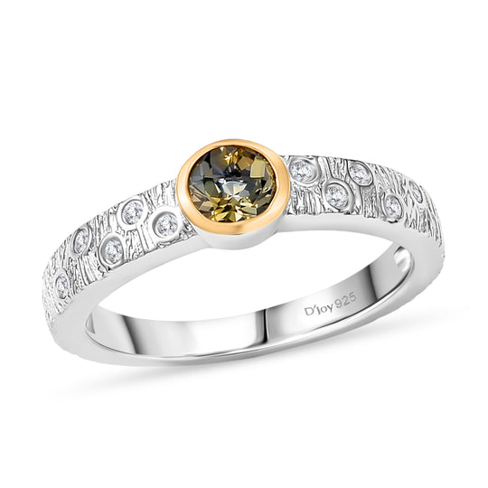 D'Joy AA Natürlicher goldener Tansanit, Weißer Zirkon Ring 925 Silber platiniert und vergoldet (Größe 18.00) ca. 0,50 ct