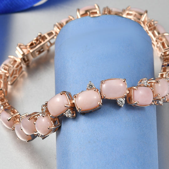 D'Joy AA Rosa Opal, Weißer Zirkon Armband ca. 20 cm 925 Silber 750 Roségold Vermeil ca. 26.72 ct