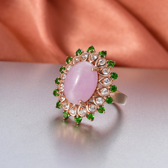 EVER TRUE Kunzit, Weißer Zirkon Ring Nickelfreies Messing Roségoldfarben (Größe 19.00) ca. 7.92 ct