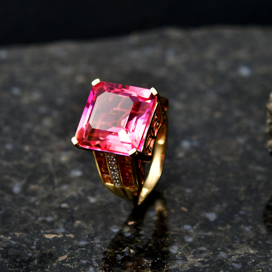 D'Joy Sonnenuntergang Skyline Sunset Quarz Triplette, Citrin Ring 925 Silber 750 Gelbgold Vermeil (Größe 19.00) ca. 14.19 ct