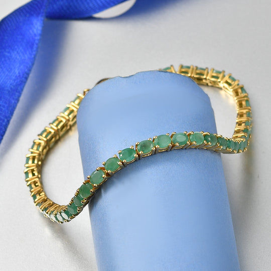 D'Joy AA Socoto Smaragd Armband ca. 18 cm 925 Silber 750 Gelbgold Vermeil ca. 5,80 ct.
