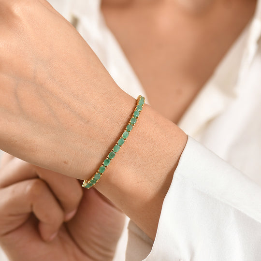 D'Joy AA Socoto Smaragd Armband ca. 18 cm 925 Silber 750 Gelbgold Vermeil ca. 5,80 ct.