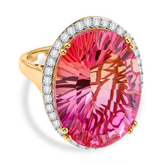 D'Joy Sunset Quarz Triplette, Weißer Zirkon Ring 925 Silber 750 Gelbgold Vermeil (Größe 17.00) ca. 29,48 ct