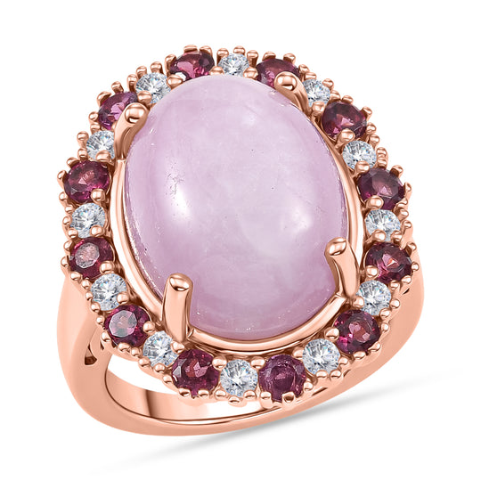 EVER TRUE Kunzit, Natürlicher Rhodolith Granat Ring Nickelfreies Messing Roségoldfarben (Größe 16.00) ca. 13.22 ct