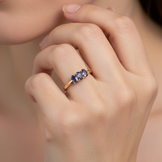 D'Joy AA Tansanit Ring 925 Silber 750 Gelb Vergoldet (Größe 21.00) ca. 0,71 ct