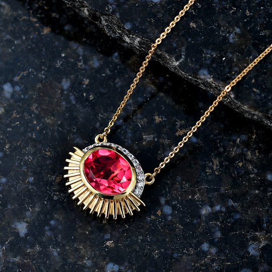 D'Joy Sunset Quarz Triplette, Weißer Zirkon Halskette ca. 50 cm 925 Silber 750 Gelbgold Vermeil ca. 4,11 ct.