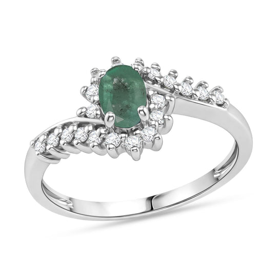 D'Joy Socoto Smaragd, Weißer Zirkon Ring 925 Silber Rhodiniert (Größe 20.00) ca. 1,05 ct