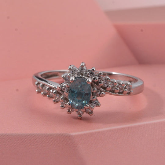 D'Joy Blauer Zirkon, Weißer Zirkon Ring 925 Silber Rhodiniert (Größe 21.00) ca. 1,39 ct