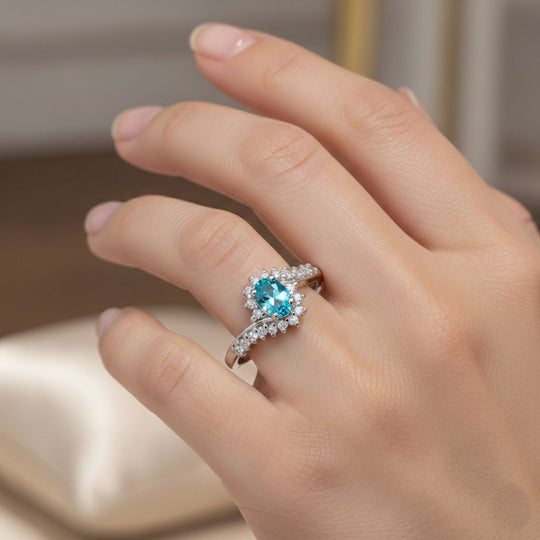 D'Joy Blauer Zirkon, Weißer Zirkon Ring 925 Silber Rhodiniert (Größe 21.00) ca. 1,39 ct